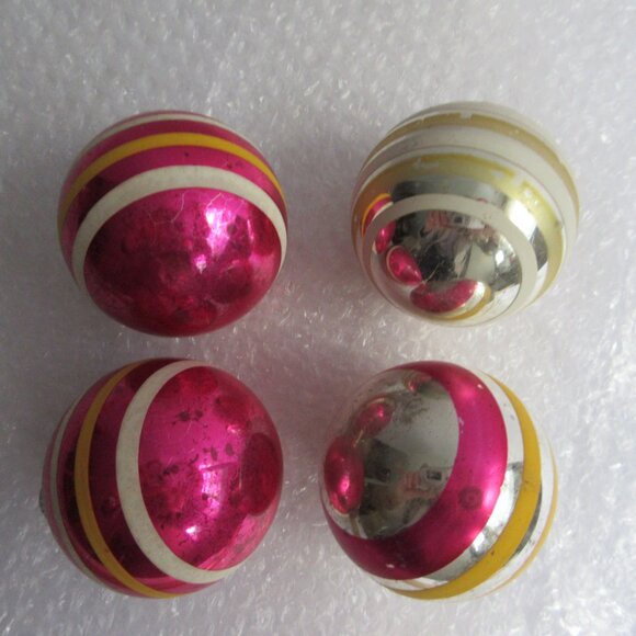 Shiny Brite Striped Glass Christmas Ornaments Set of 8 Pink Gold 1.75" - 2" Vtg - Picture 16 of 16